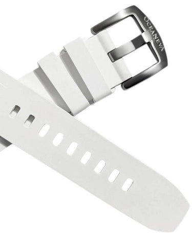 FKM White Rubber Strap - POLISHED Steel Buckle - FKM-WH-PL FKM Rubber Watch Strap, White FKM rubber strap